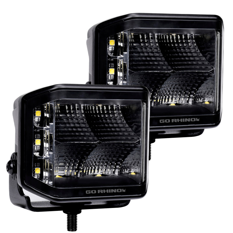 Go Rhino Xplor Blackout Series Cube LED Sideline Flood Light Kit (Surface Mount) 4x3 - Blk (Pair)-thumbmail-2