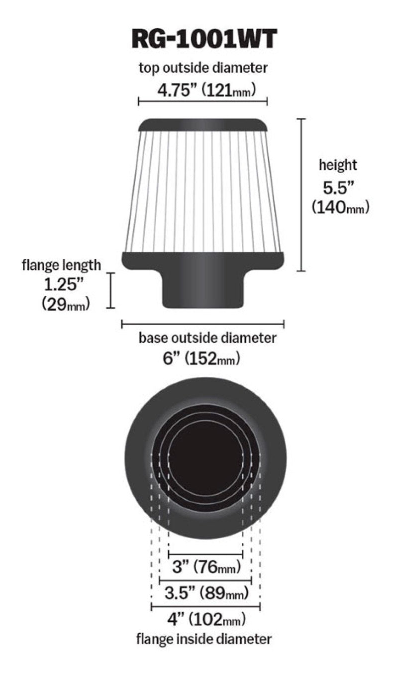 K&N Universal Filter Chrome Round Tapered White - 4in Flange ID x 1.125in Flange Length x 5.5in H-thumbmail-16