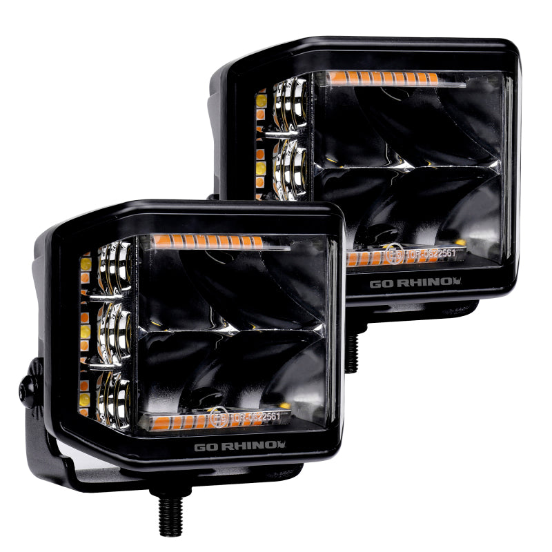 Go Rhino Xplor Blackout Combo Series Cube Sideline LED Spot Lights w/ Amber 4x3 - Blk (Pair)-thumbmail-12