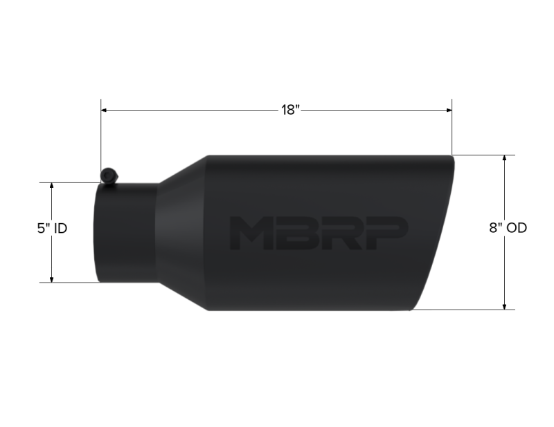MBRP Universal Tip 8in OD Rolled End 5in Inlet 18in Length T304 - Black-thumbmail-4