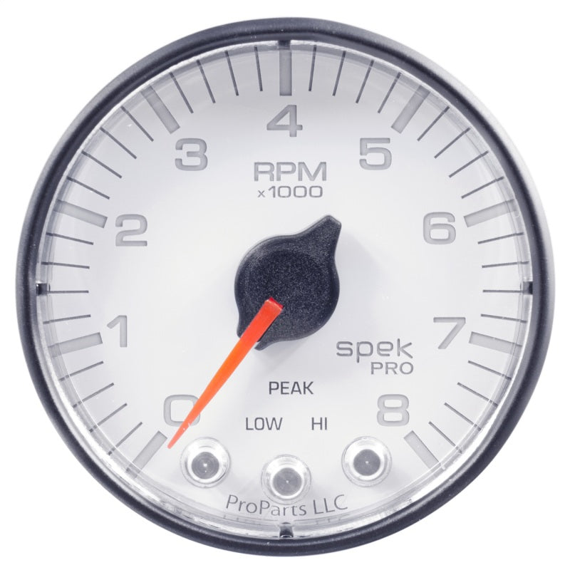 Autometer Spek-Pro Gauge Tach 2 1/16in 8K Rpm W/ Shift Light & Peak Mem Wht/Blk-thumbmail-2