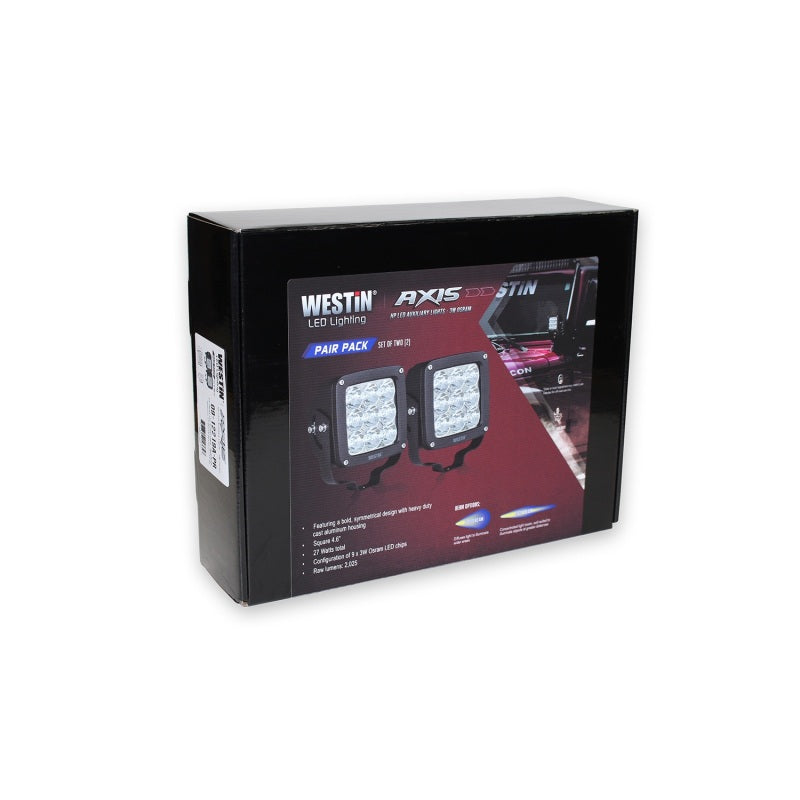Westin Axis LED Auxiliary Light 4.5 inch x 4.5 inch Square Flood w/3W Osram (Set of 2) - Black-thumbmail-5