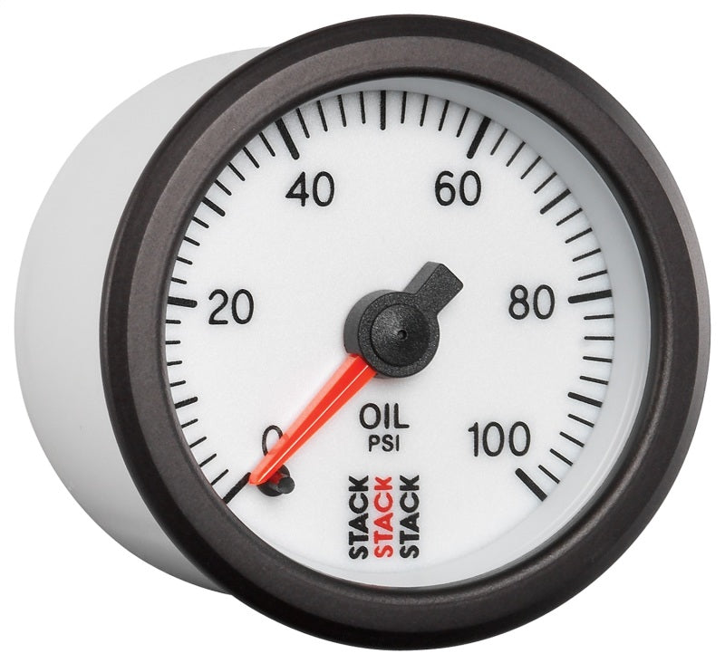 Autometer Stack 52mm 0-100 PSI 1/8in NPTF Male Pro Stepper Motor Oil Pressure Gauge - White-thumbmail-4