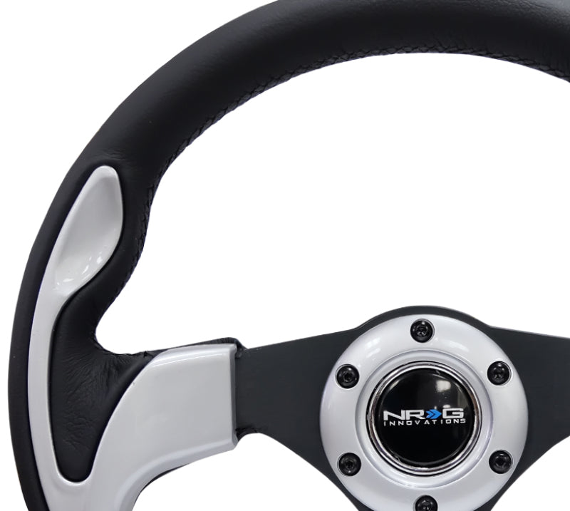 NRG Reinforced Steering Wheel (320mm) Blk w/Silver Trim & 5mm 3-Spoke-thumbmail-8