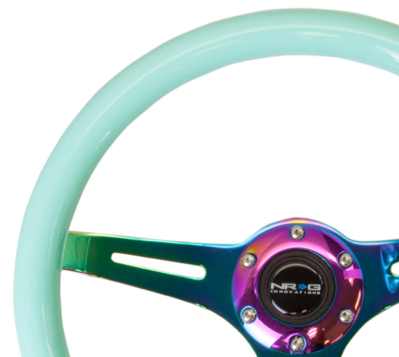 NRG Classic Wood Grain Steering Wheel (350mm) Minty Fresh Color w/Neochrome 3-Spoke Center-thumbmail-2