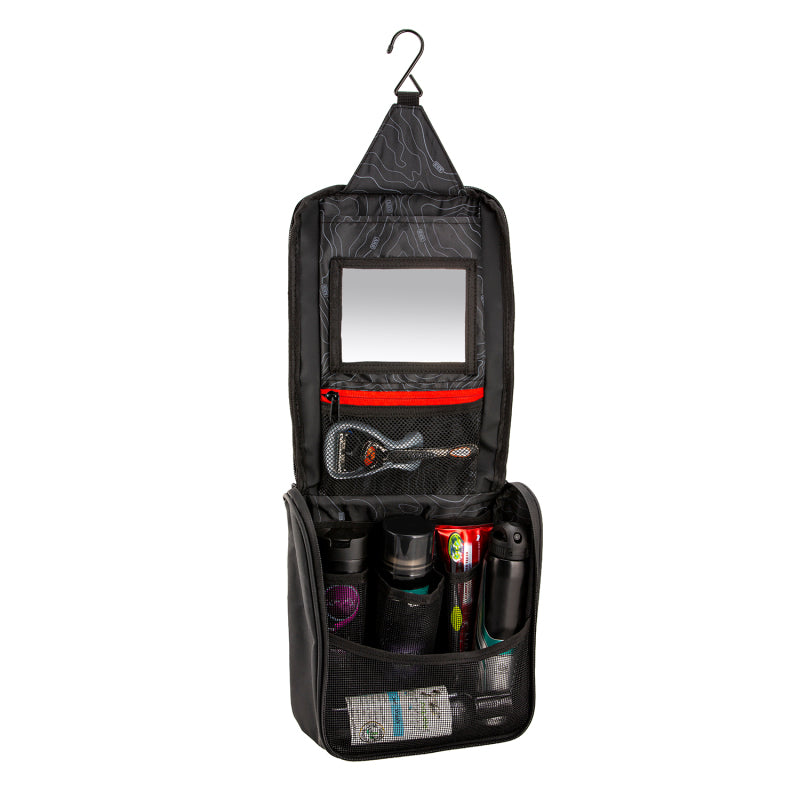 ARB Toiletries Bag Charcoal Finish w/ Red Highlights PVC Outer Shell Mesh Pockets Mirror-thumbmail-9