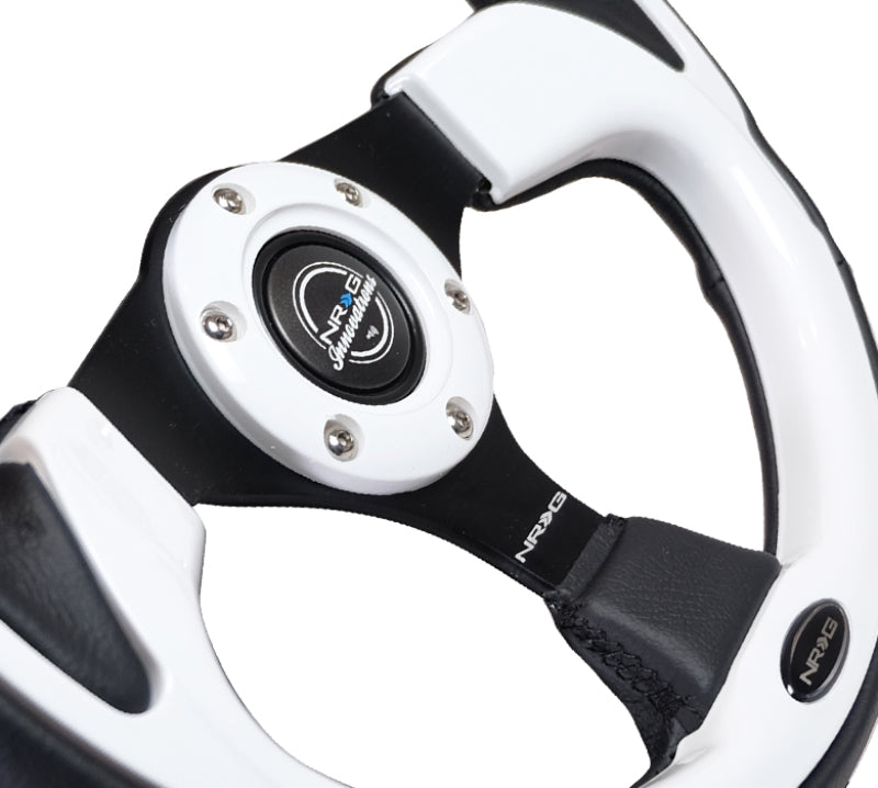 NRG Reinforced Steering Wheel (320mm) Blk w/White Trim & 4mm 3-Spoke-thumbmail-11