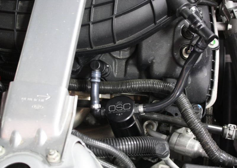 J&L 11-17 Ford Mustang V6 Passenger Side Oil Separator 3.0 - Black Anodized-thumbmail-3