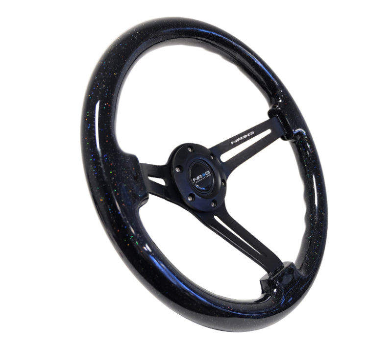 NRG Reinforced Steering Wheel (350mm / 3in. Deep) Black Multi Color Flake Wood w/ Black Matte Center-thumbmail-3