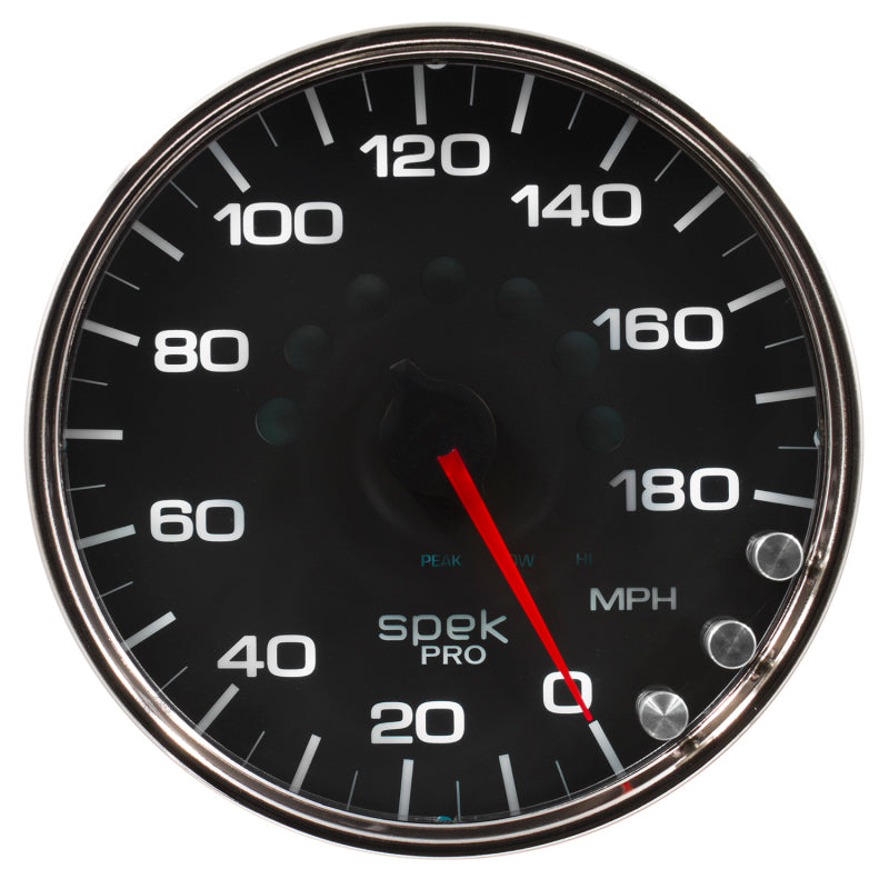 Autometer Spek-Pro Gauge Speedometer 5in 180 Mph Elec. Programmable Black/Chrome-thumbmail-2