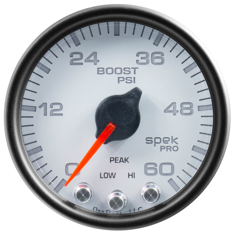 Autometer Spek-Pro Gauge Boost 2 1/16in 60psi Stepper Motor W/Peak & Warn Wht/Blk-thumbmail-2