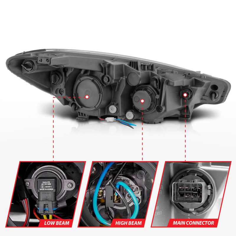 ANZO 2014-2016 Kia Forte Projector Headlights w/ Light Bar Black Housing w/ DRL-thumbmail-4