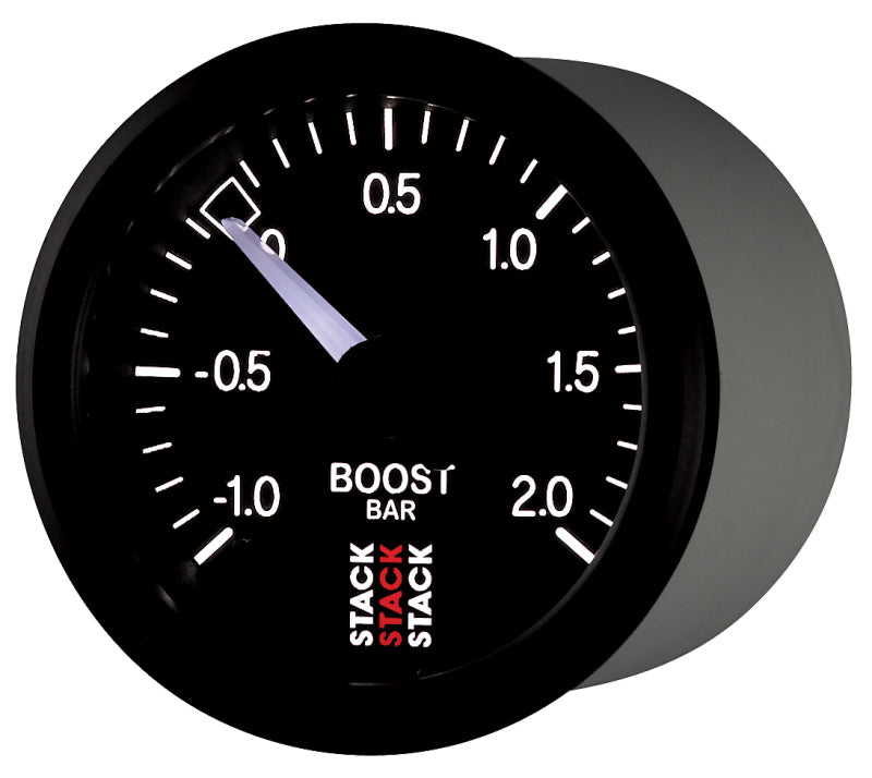 Autometer Stack 52mm -1 to +2 Bar T-Fitting 0.187in Barb (M) Mechanical Boost Pressure Gauge - Black-thumbmail-5