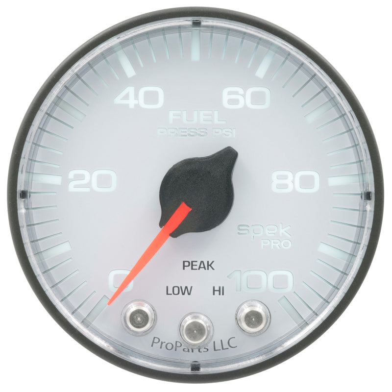 Autometer Spek-Pro Gauge Fuel Press 2 1/16in 100psi Stepper Motor W/Peak & Warn Wht/Blk-thumbmail-2