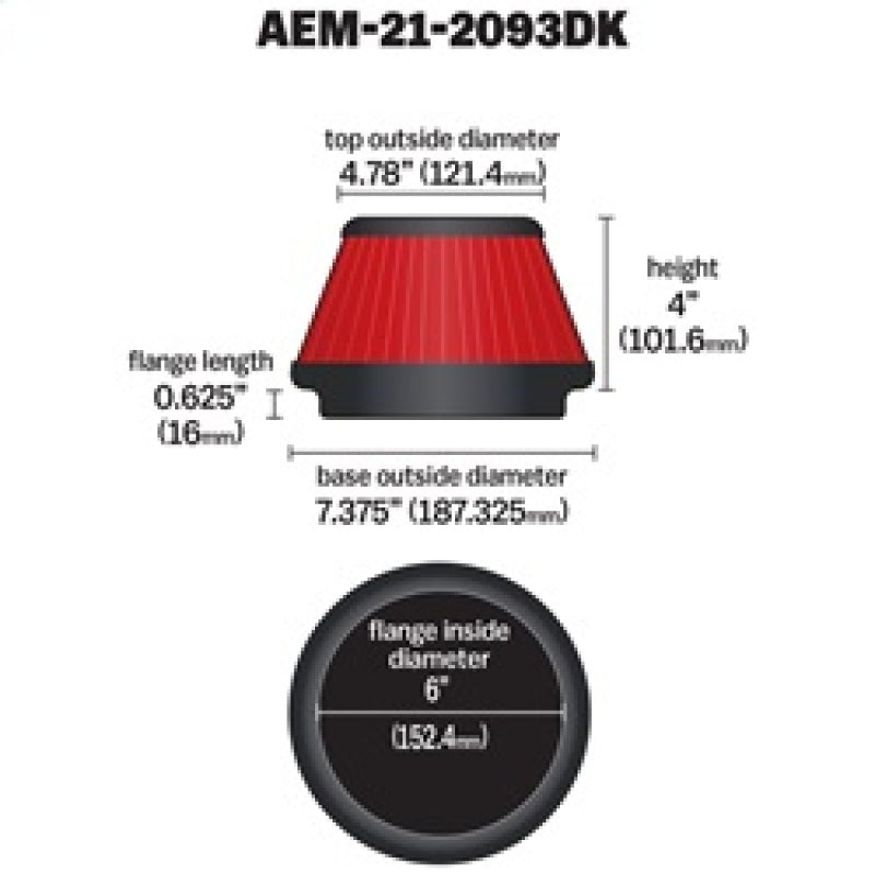 AEM 6 inch x 4 inch DryFlow Tapered Conical Air Filter-thumbmail-4