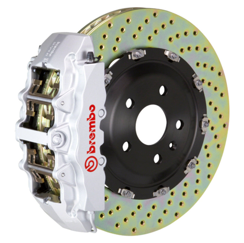Brembo 15-23 Mustang GT/V6/EcoBoost Front GT BBK 6 Piston Cast 380x34 2pc Rotor Drilled-Silver-thumbmail-1
