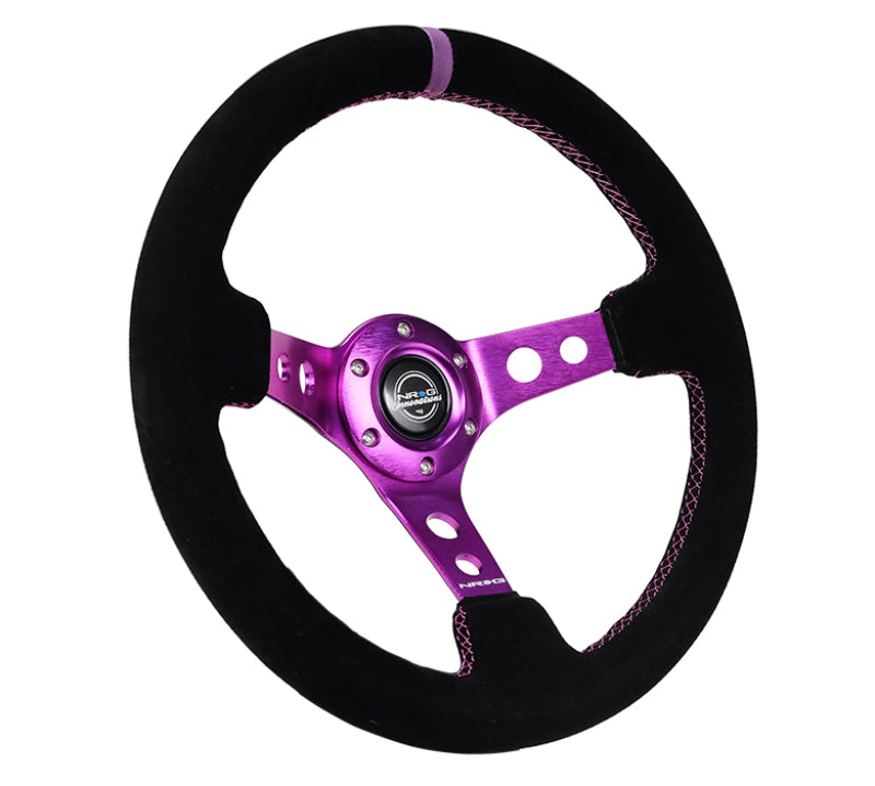 NRG Reinforced Steering Wheel (350mm / 3in. Deep) Black Suede w/Purple Center & Purple Stitching-thumbmail-3