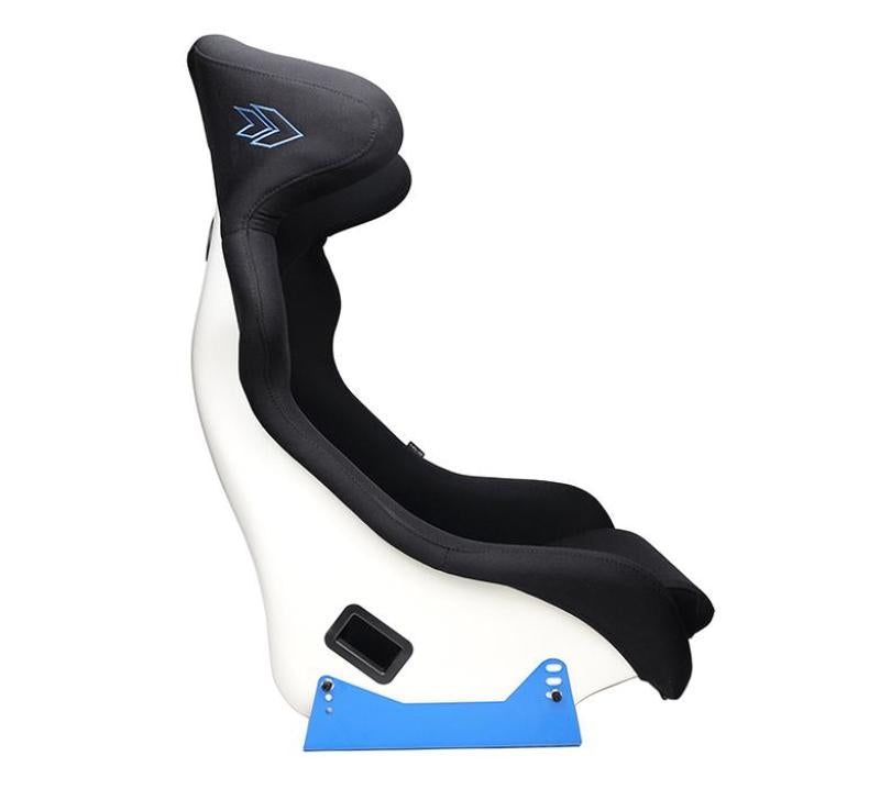 NRG FRP Bucket Seat - White Finish with Arrow Embroidery And Blue Side Mount Bracket-thumbmail-4