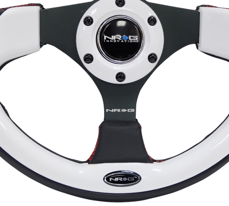 NRG Reinforced Steering Wheel (320mm) Blk w/White Trim & 4mm 3-Spoke-thumbmail-12