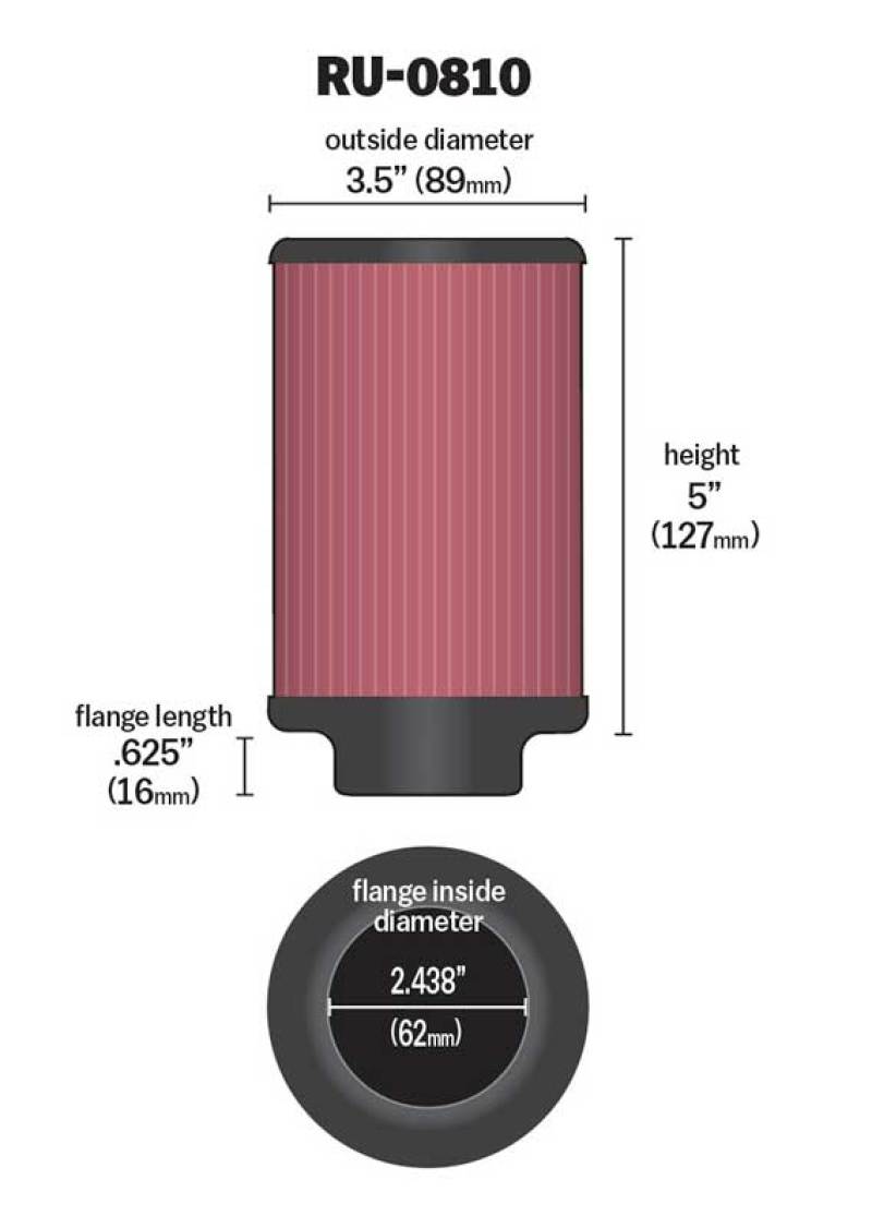 K&N Universal Rubber Filter 2.438in Flange ID x 3.5in OD x 5in Height for 97-98 Yamaha TDM850-thumbmail-9