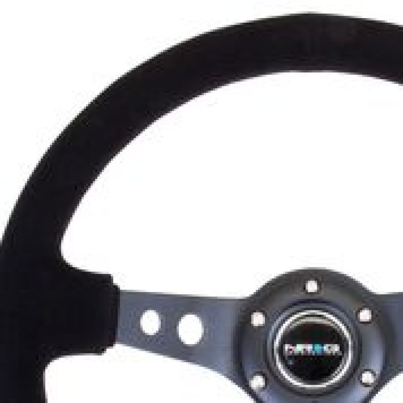 NRG Reinforced Steering Wheel (350mm / 3in. Deep) Blk Suede/Blk Stitch w/Black Circle Cutout Spokes-thumbmail-2