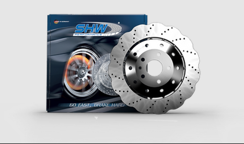 SHW 14-20 Audi R8 5.2L (Excl Ceramic Brakes) Front Drilled-Dimpled Lightweight Wavy Brake Rotor-thumbmail-2