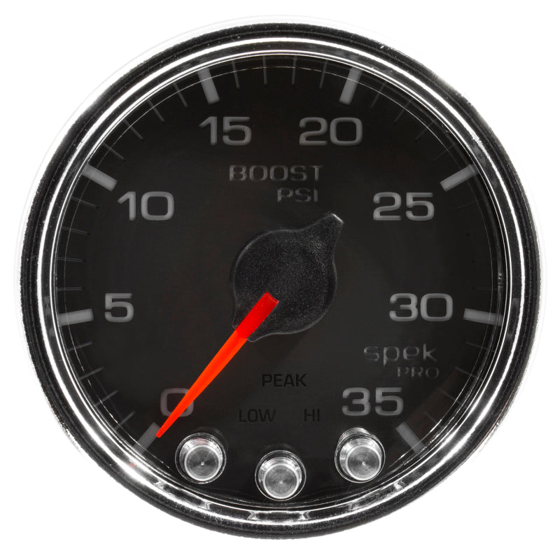 Autometer Spek-Pro Gauge Boost 2 1/16in 35psi Stepper Motor W/Peak & Warn Black/Chrome-thumbmail-1