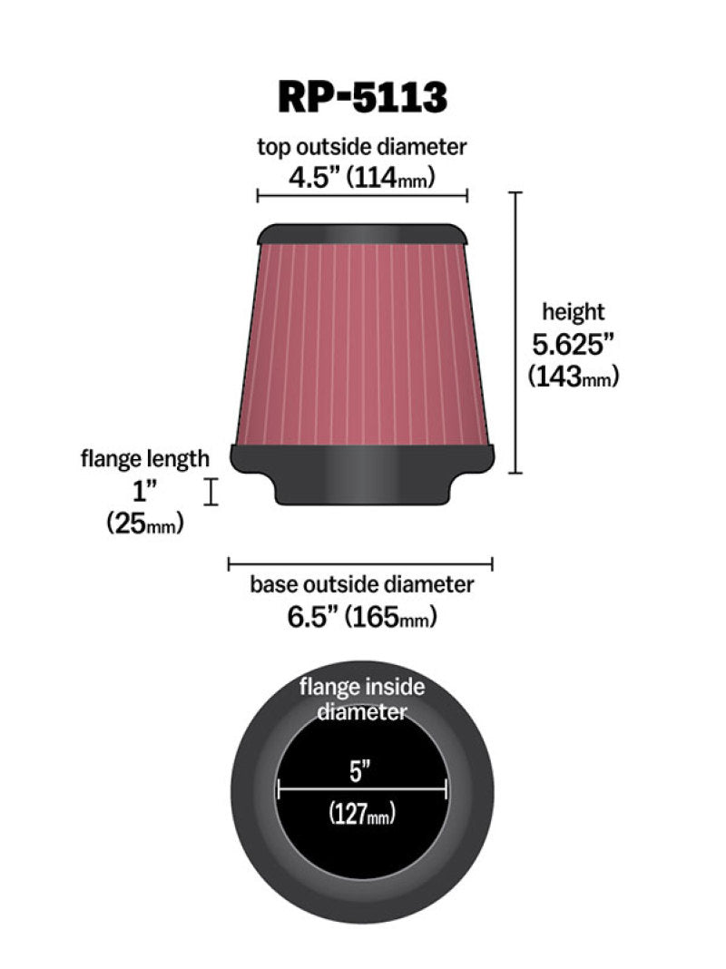 K&N Cone Filter 5in ID 6.5in base 4.5in top 5.625in height carbon fiber look-thumbmail-11