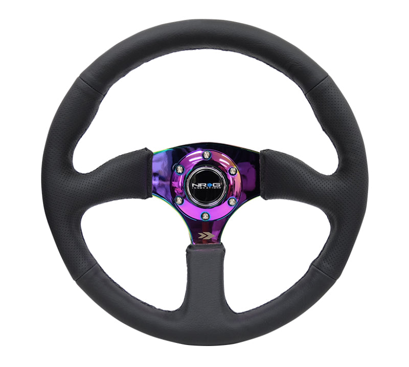 NRG Reinforced Steering Wheel (350mm / 2.5in. Deep) Leather Race Comfort Grip w/4mm Neochrome Spokes-thumbmail-3