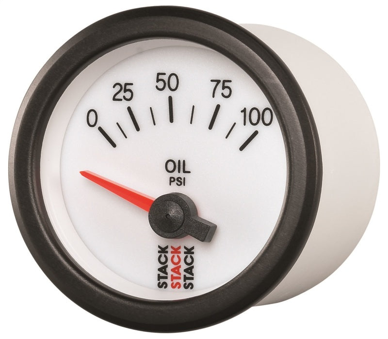 Autometer Stack 52mm 0-100 PSI 1/8in NPTF Electric Oil Pressure Gauge - White-thumbmail-5