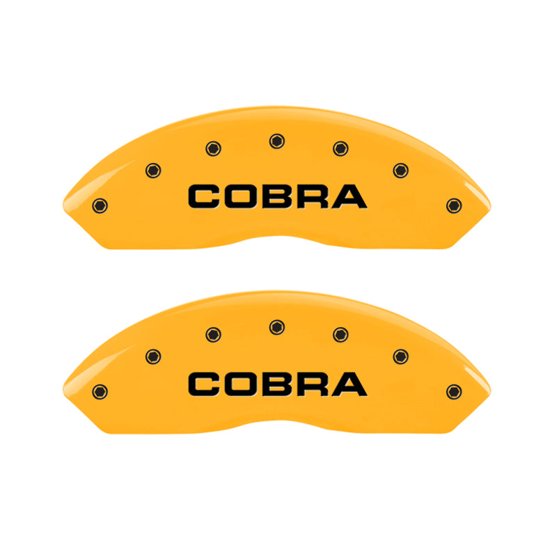 MGP 4 Caliper Covers Engraved Front Cobra Rear Snake Yellow Finish Black Char 2008 Ford Mustang-thumbmail-3