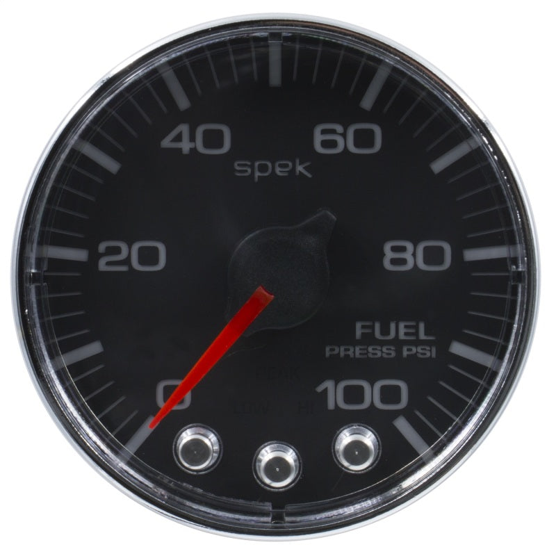 Autometer Spek-Pro Gauge Fuel Press 2 1/16in 100psi Stepper Motor W/Peak & Warn Blk/Chrm-thumbmail-2