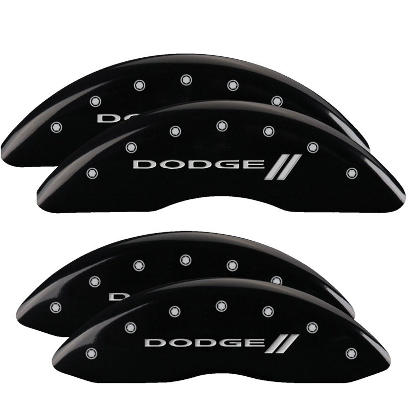 MGP 4 Caliper Covers Engraved Front & Rear With stripes/Dodge Black finish silver ch-thumbmail-2