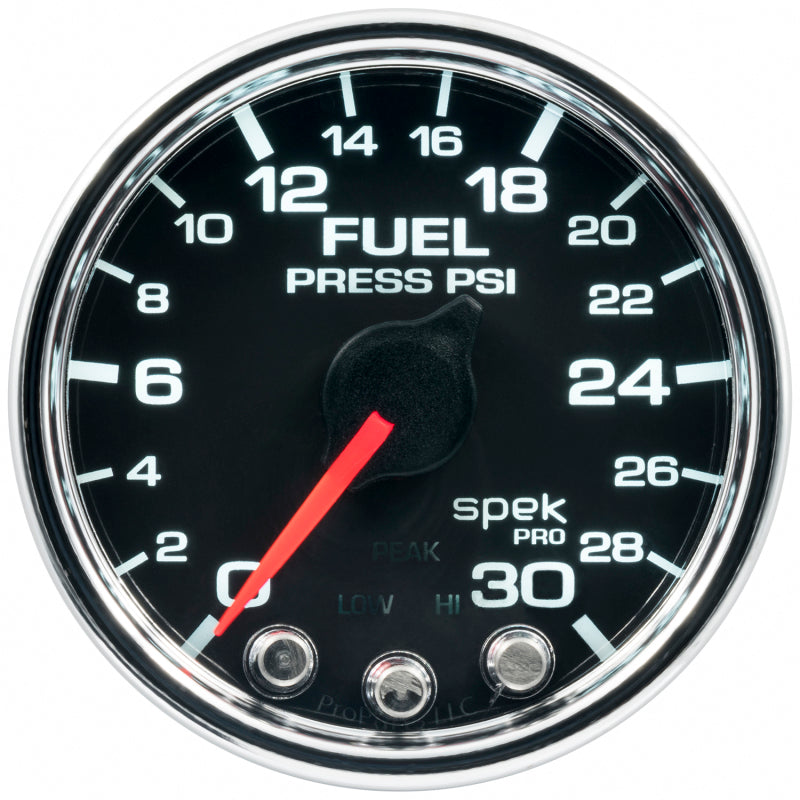 Autometer Spek-Pro Gauge Fuel Press 2 1/16in 30psi Stepper Motor W/Peak & Warn Blk/Chrm-thumbmail-2