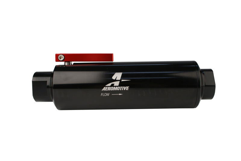 Aeromotive In-Line AN-12 Filter w/Shutoff Valve 100 Micron SS Element - Black Anodize Finish-thumbmail-2