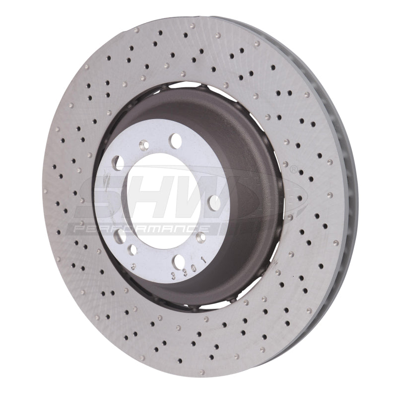 SHW 14-19 Porsche 911 Turbo 3.8L w/o Ceramic Brakes Left Rear Drilled-Dimpled LW Brake Rotor-thumbmail-1