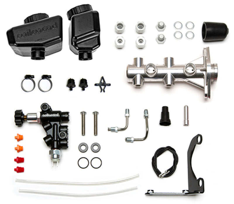 Wilwood Remote Tandem M/C Kit w/Brkt and Valve - 1in Bore Burnished-thumbmail-1