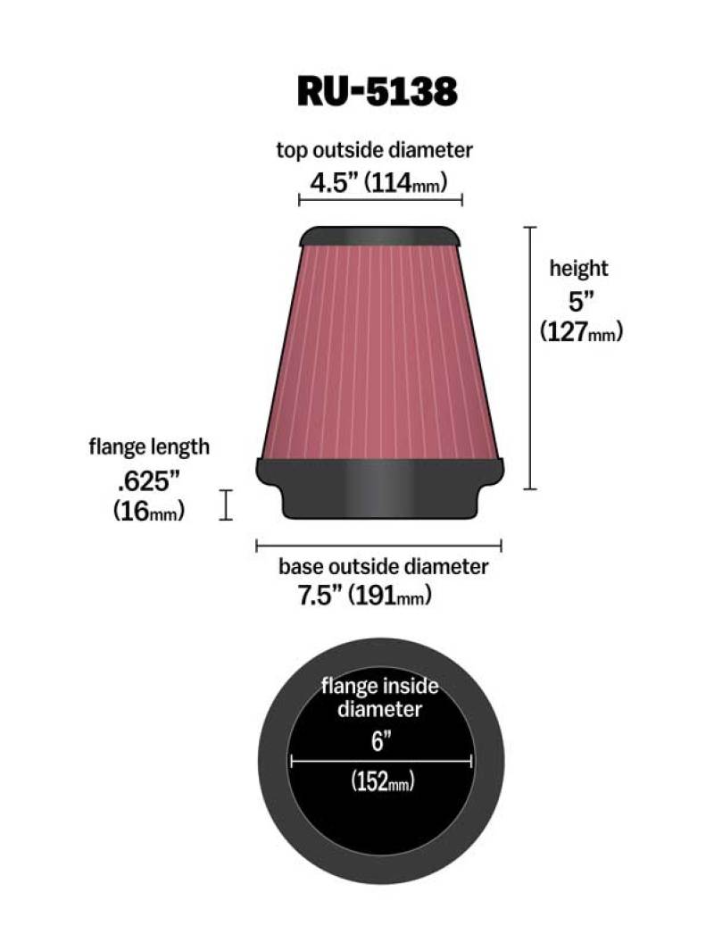 K&N Universal Clamp-On Air Filter 6in FLG / 7-1/2in B / 4-1/2in T / 5in H-thumbmail-12