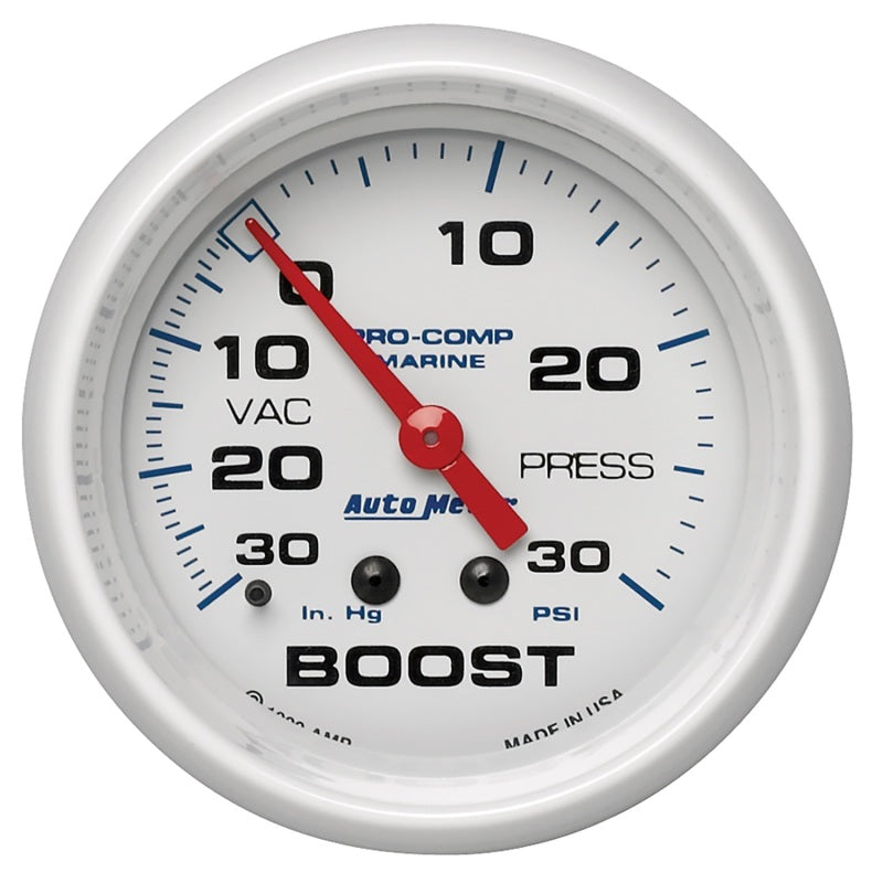 Autometer Marine White Gauge 2-5/8in Mechanical Vacuum/Boost Gauge 30INHG-30PSI-thumbmail-1