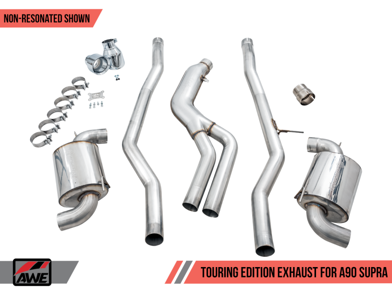 AWE 2020 Toyota Supra A90 Non-Resonated Touring Edition Exhaust - 5in Chrome Silver Tips-thumbmail-7