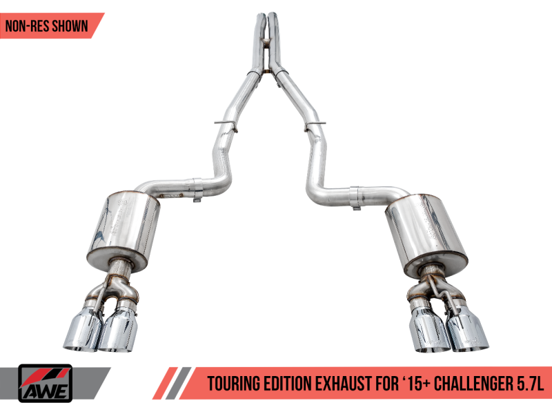 AWE Tuning 2017+ Challenger 5.7L Touring Edition Exhaust - Non-Resonated - Chrome Silver Quad Tips-thumbmail-9