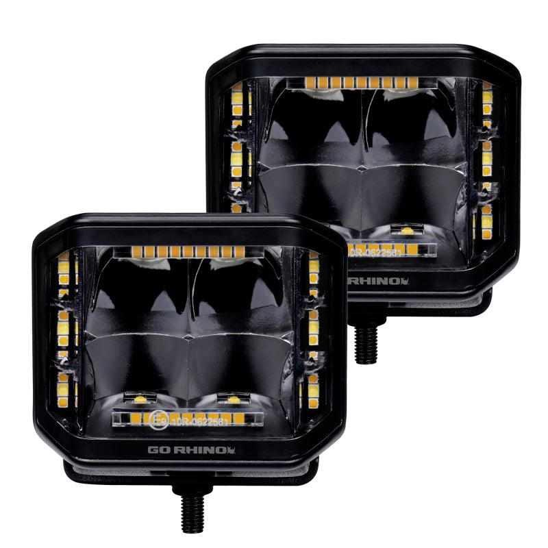 Go Rhino Xplor Blackout Combo Series Cube Sideline LED Spot Lights w/ Amber 4x3 - Blk (Pair)-thumbmail-1