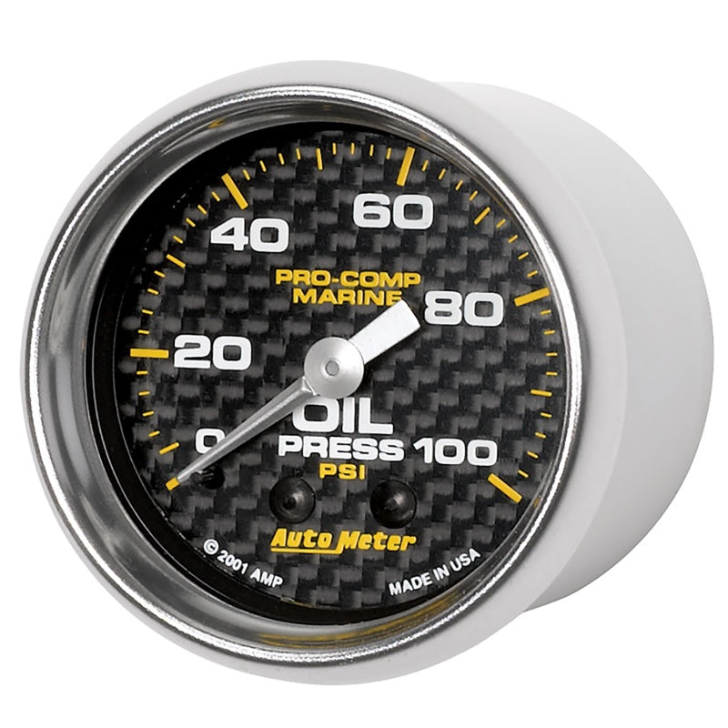 Autometer Marine Carbon Fiber Ultra-Lite 2-1/16in 100PSI Mechanical Oil Pressure Gauge-thumbmail-2