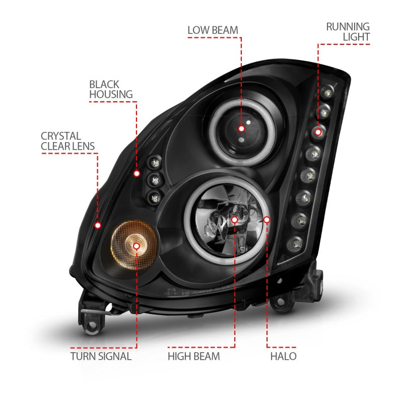 ANZO 2003-2007 Infiniti G35 Projector Headlights w/ Halo Black (CCFL) (HID Compatible)-thumbmail-13