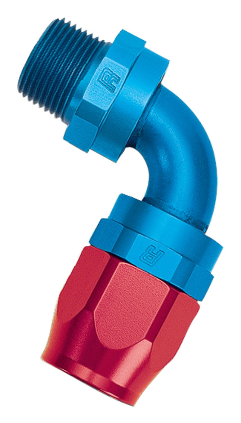 Russell Performance -8 AN Red/Blue 90 Degree Full Flow Swivel Pipe Thread Hose End (With 1/2in NPT)-thumbmail-4