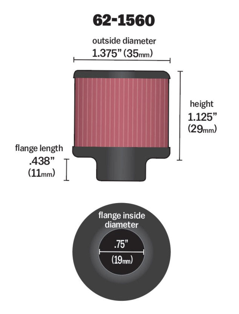 K&N 0.75 inch ID 1.375 inch OD 1.125 inch H Clamp On Crankcase Vent Filter-thumbmail-14
