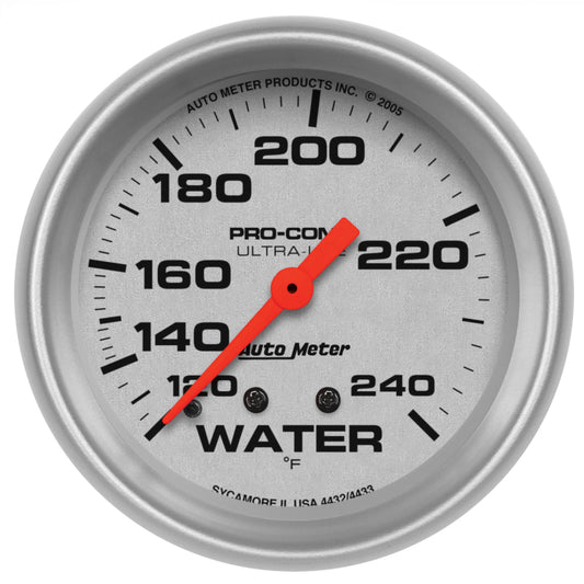 Autometer Ultra-Lite 66.7mm 120-240 Deg F Mechanical Water Temperature Gauge - White
