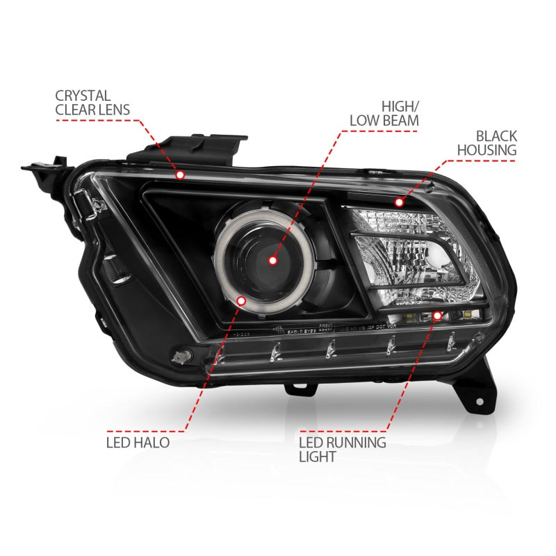 ANZO 2010-2014 Ford Mustang Projector Headlights w/ Halo Black (CCFL)-thumbmail-11