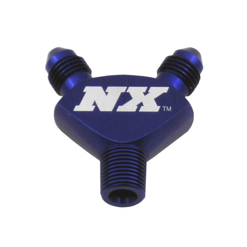 Nitrous Express 1/8NPT x 3AN x 3AN Billet Pure-Flo Y Fitting - Blue-thumbmail-3