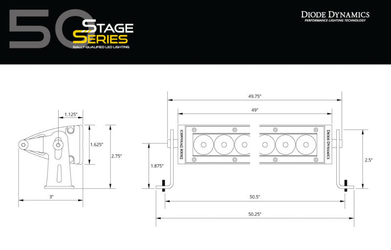 Diode Dynamics 50 In LED Light Bar Single Row Straight - Amber Combo Each Stage Series-thumbmail-6